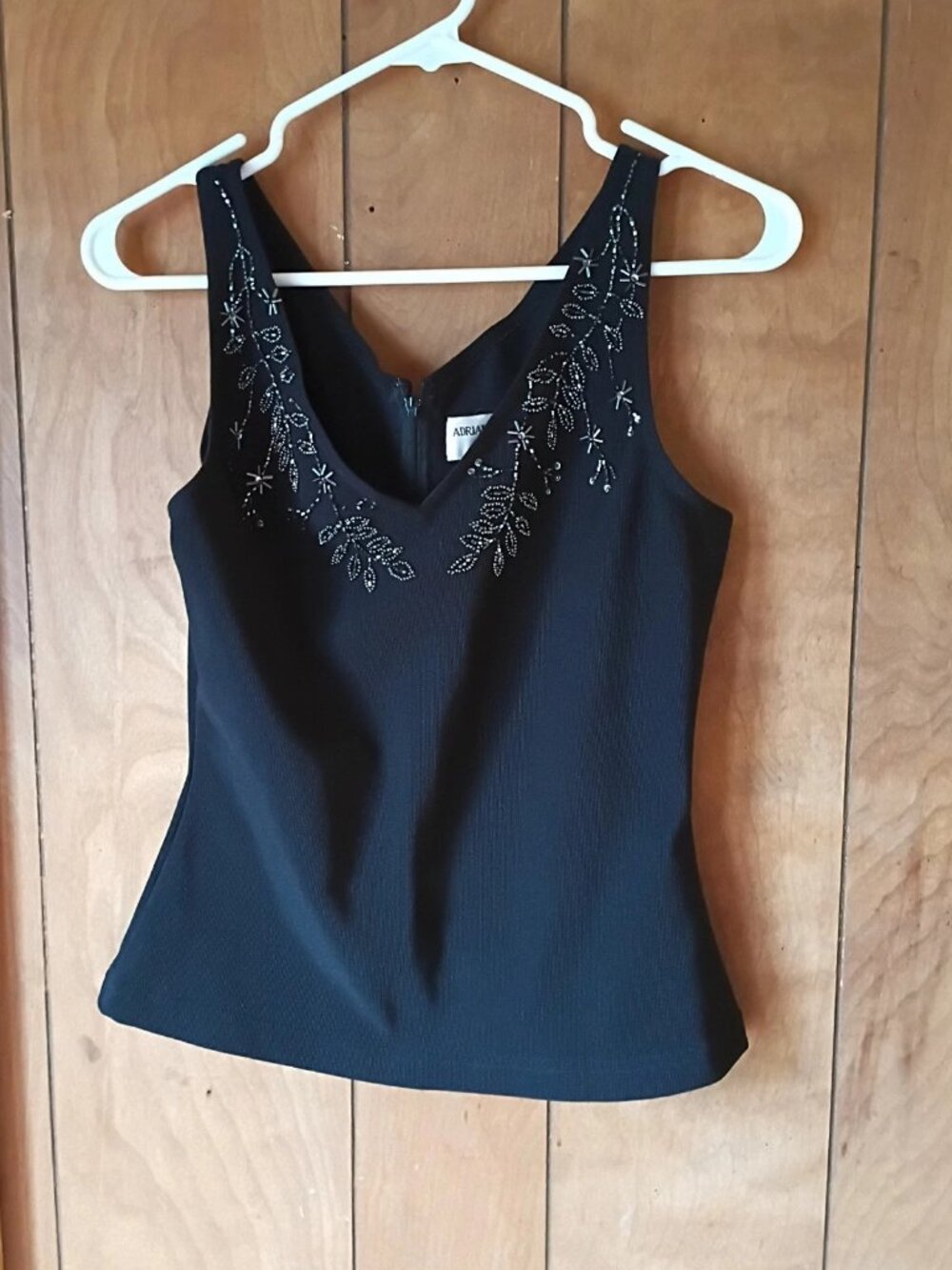 Adrianna Papell Evening Black Beaded Tank Top Size S Back Zip Stretch Dressy